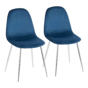 Pebble Blue Velvet and Chrome Metal Dining Chair (Set of 2)
