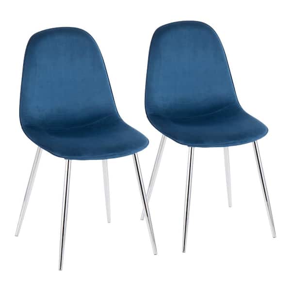 Lumisource Pebble Blue Velvet and Chrome Metal Dining Chair (Set of 2)