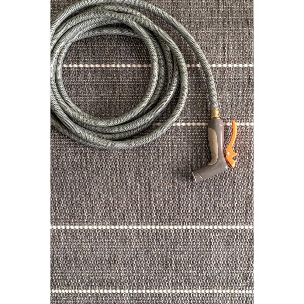 Gray Striped Synthetic Indoor/Outdoor Rug, 3' x 5'