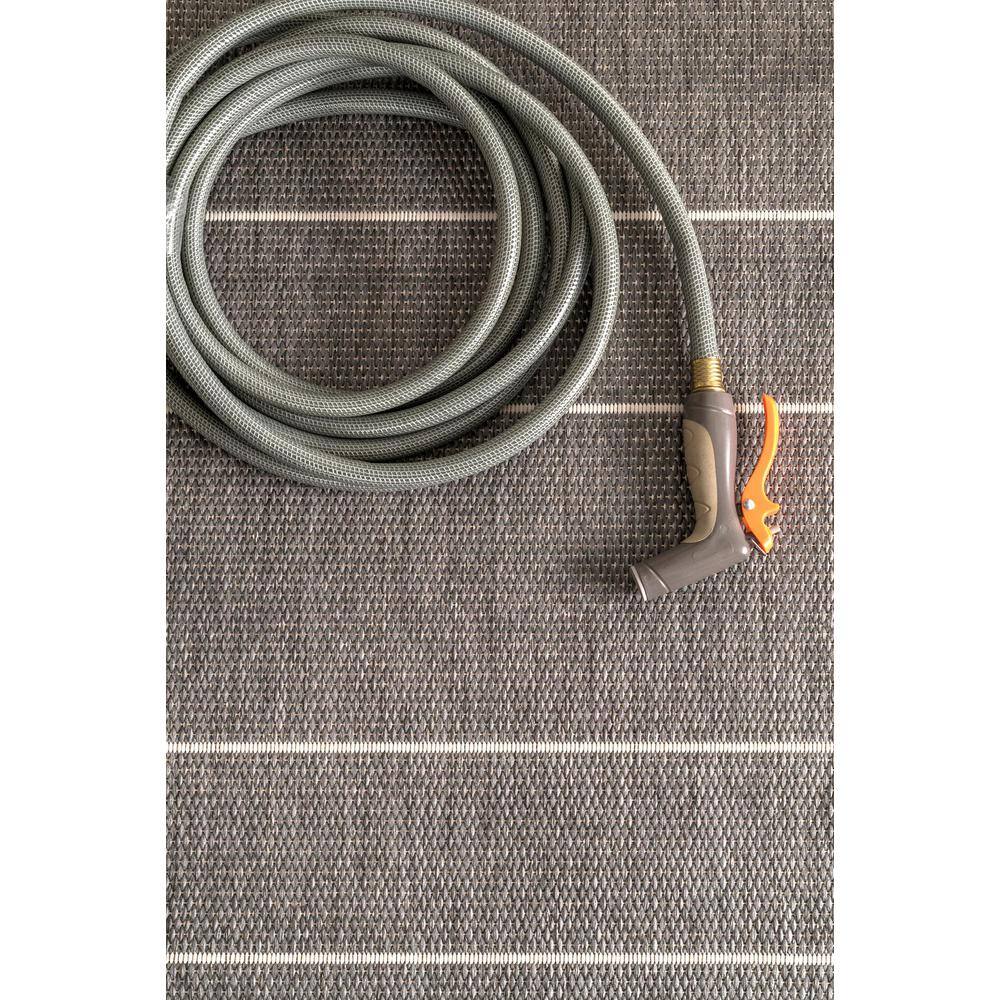 Alaina 4' x 6' Gray Striped Synthetic Outdoor Rug