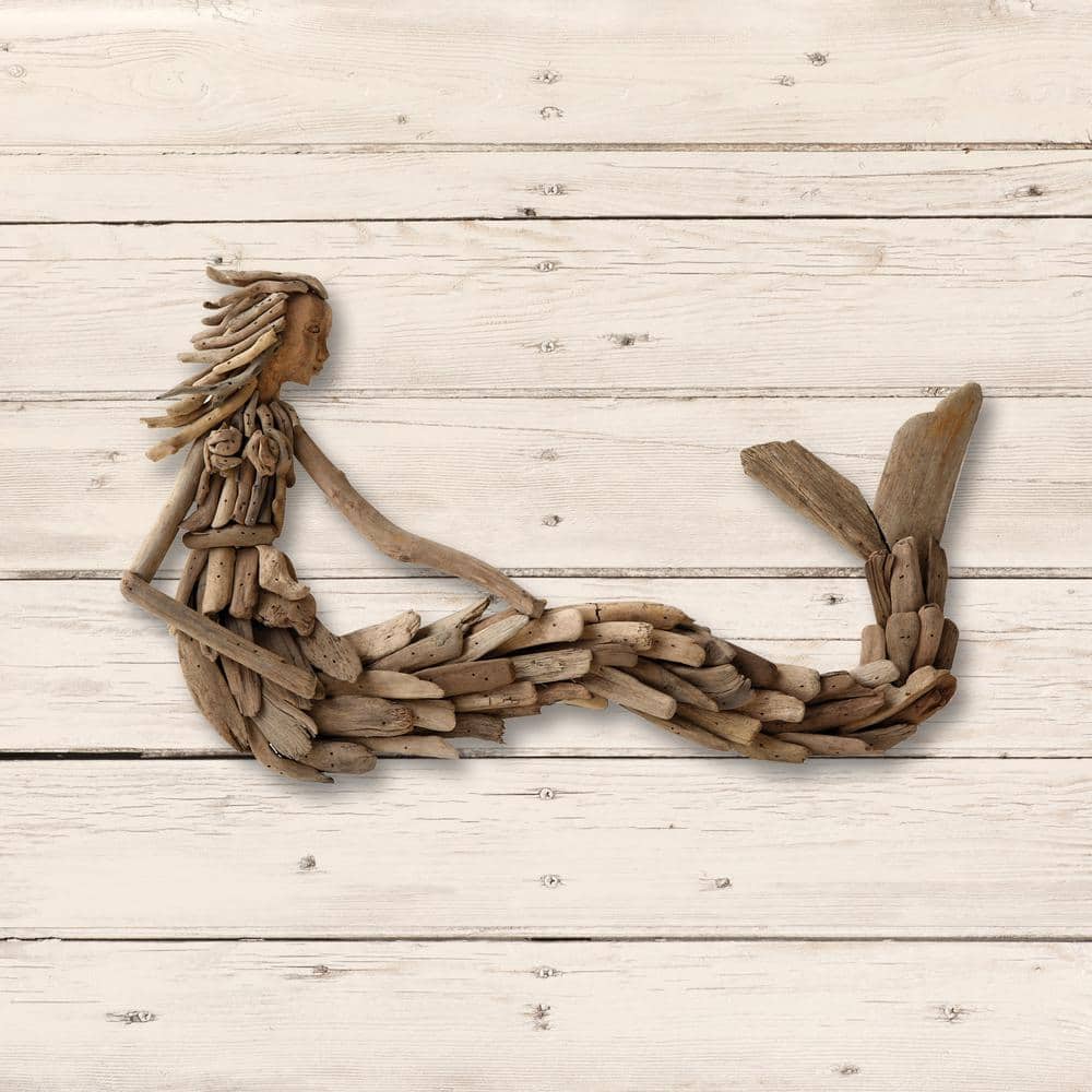 Driftwood Brown Mermaid Wall Sculpture, 21" Coastal Decor