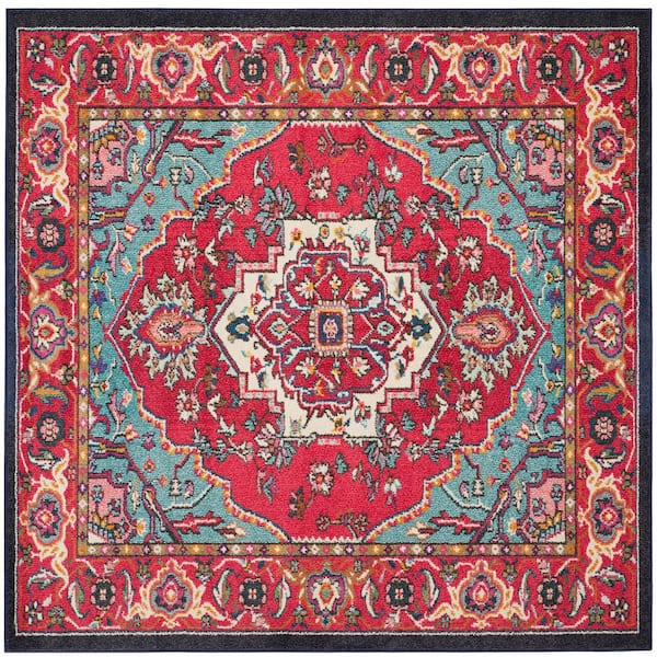 SAFAVIEH Monaco Red/Turquoise 5 ft. x 5 ft. Square Border Area Rug