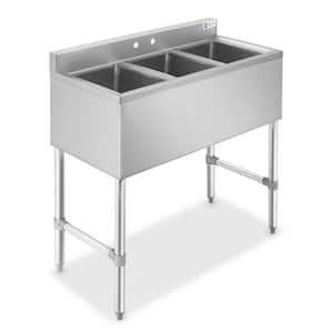 38.5 in. Freestanding Stainless-Steel 3-Compartment Commercial Bar Sink