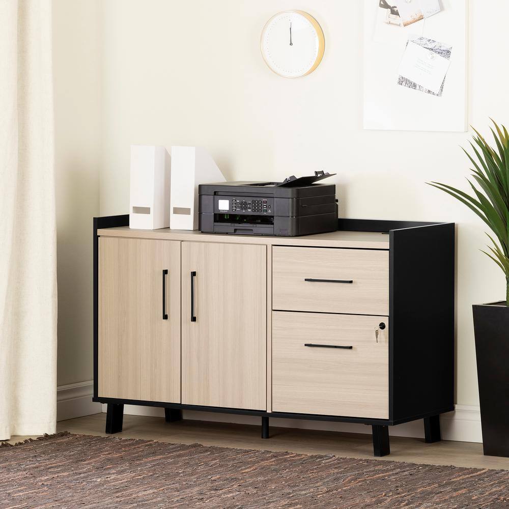 Soft Elm and Matte Black 2-Drawer Lockable Filing Credenza