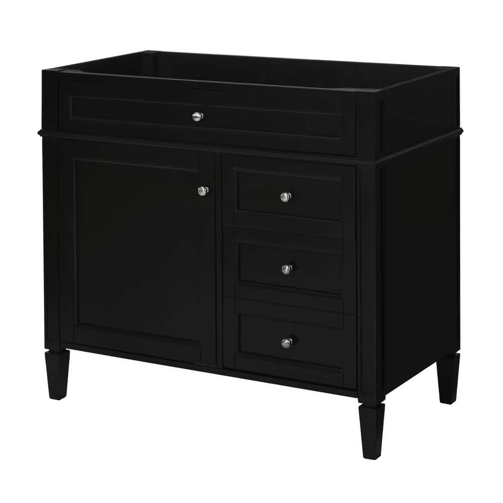 36 in. Bath Vanity Cabinet without Top with Left Side Door, Tip-Out Drawer and Adjustable Shelf in Black