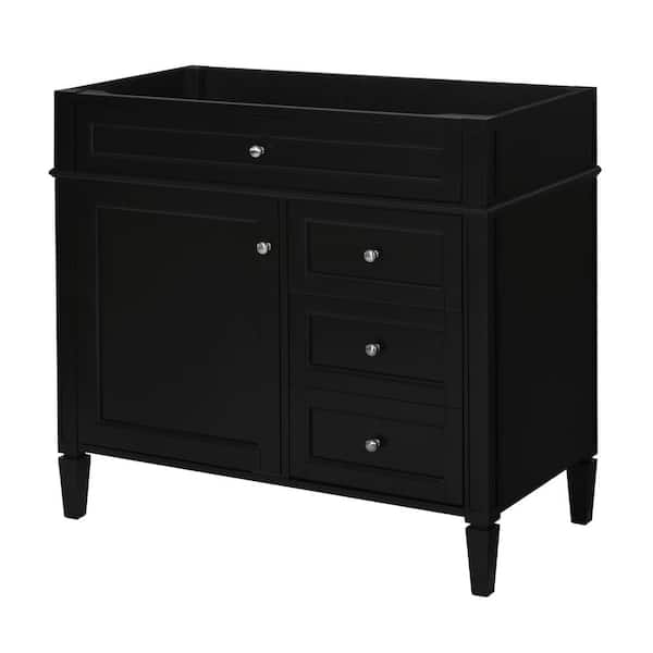 Tileon 36 in. Bath Vanity Cabinet without Top with Left Side Door, Tip-Out Drawer and Adjustable Shelf in Black
