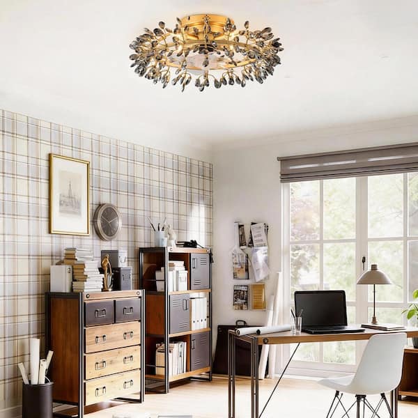 22.8 in. Indoor Black Crystal Fandelier Flush Mount Ceiling Fan with Light and Remote