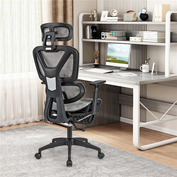 Mesh Fabric Tilting Ergonomic Office Chair in Gray with 90°-120° Tilting Backrest Lumbar Support