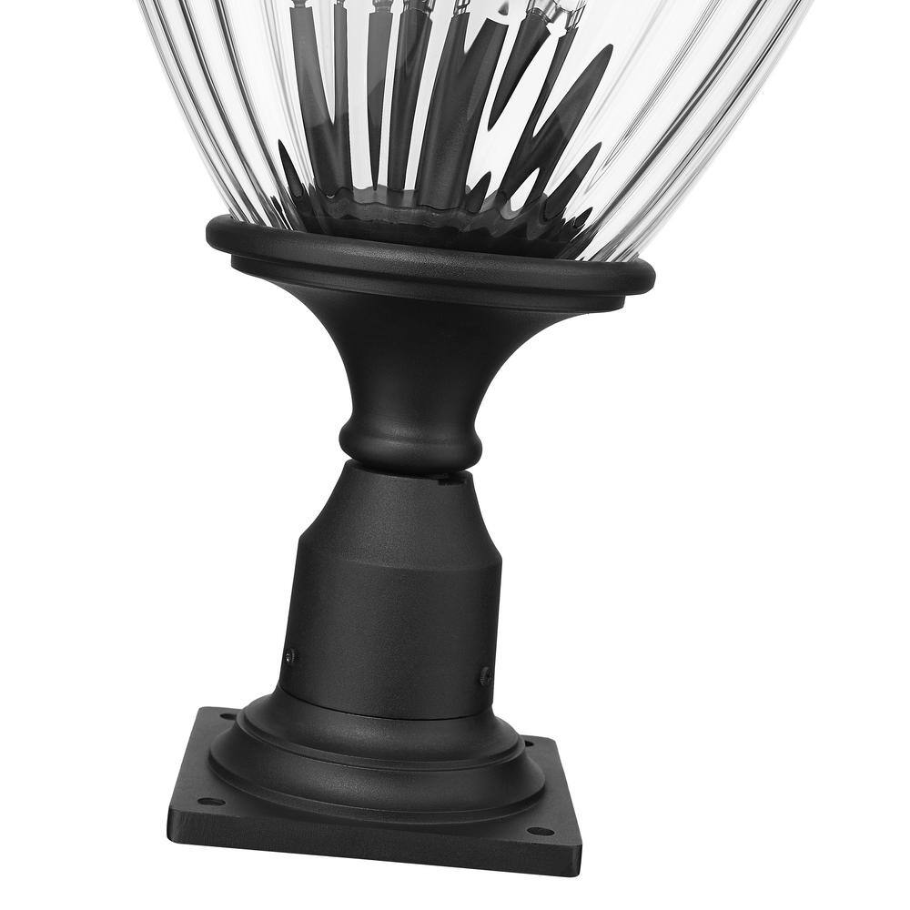 Davina Black Teardrop Outdoor Post Light with Clear Ribbed Glass