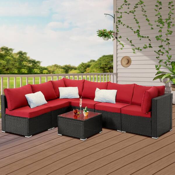 MIRAFIT 7Pieces Outdoor Rattan Sectional Sofa Patio Wicker Furniture