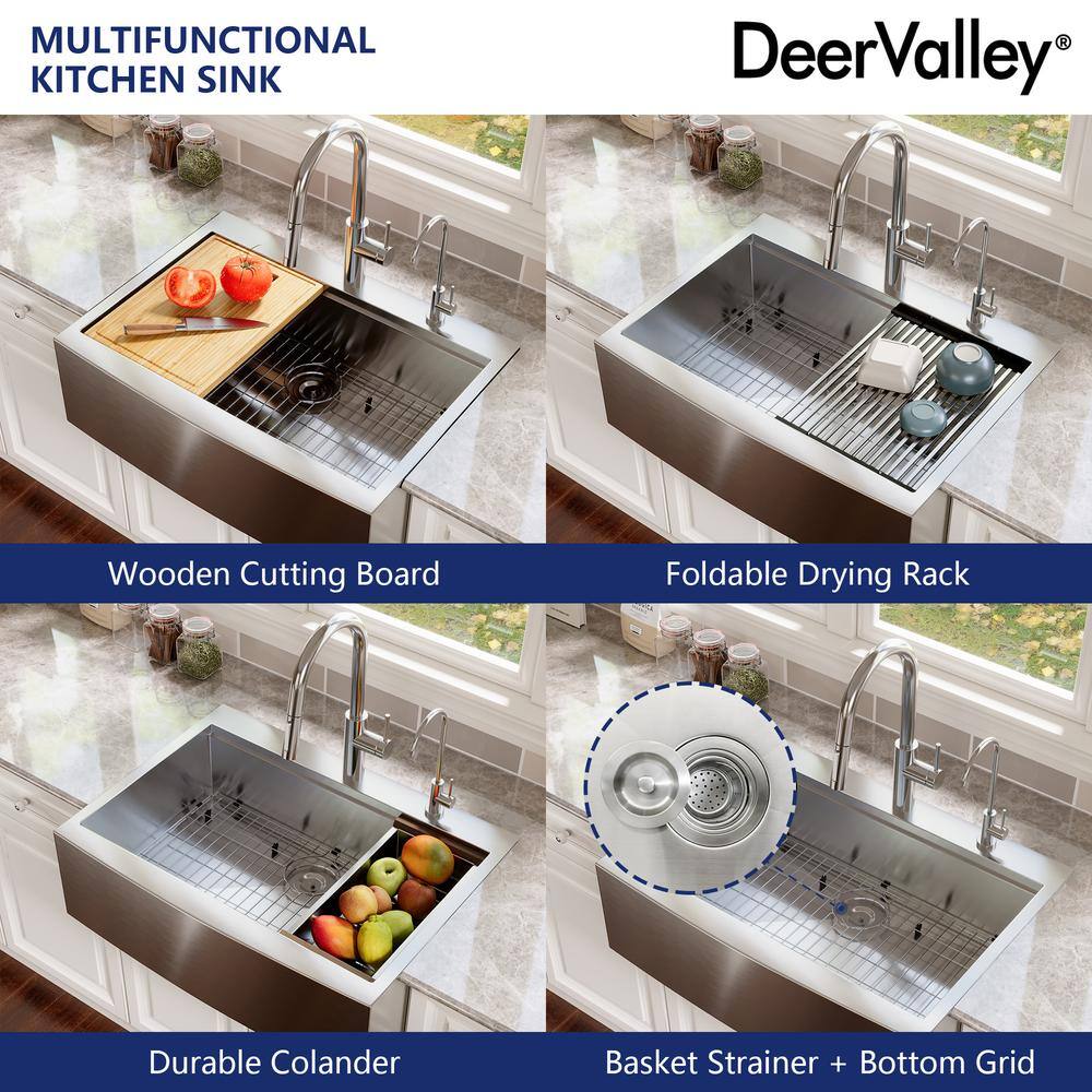 30" Stainless Steel Farmhouse Drop-In Single Bowl Kitchen Sink with Accessories