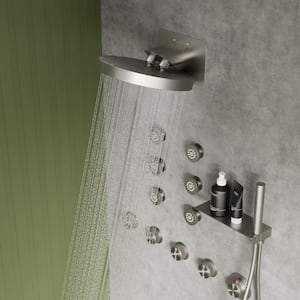15-Spray 13 in. Wall Mount Dual Shower Head and Handheld Shower with 6-Jets in Brushed Nickel (Valve Included)