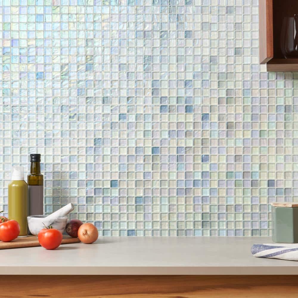 Shallows White Iridescent Glass Mosaic Wall Tile