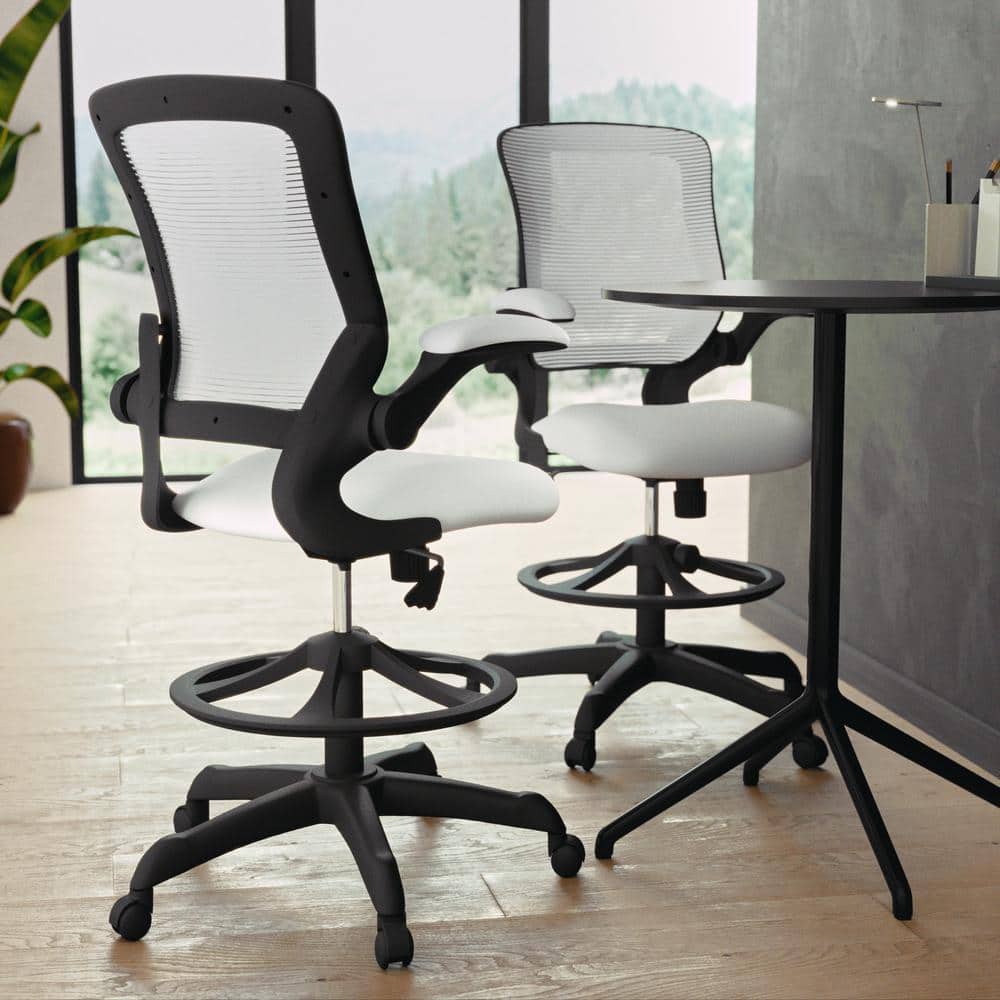 Mesh Adjustable Height Ergonomic Drafting Chair in White - Thumbnail 4
