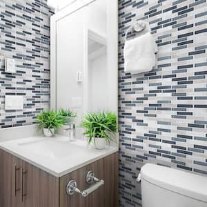 Dolphin Tail Blue 9.75 in. x 11.875 in. Interlocking Gloss Glass and Natural Stone Mosaic Wall Tile (0.804 sq. ft./Each)