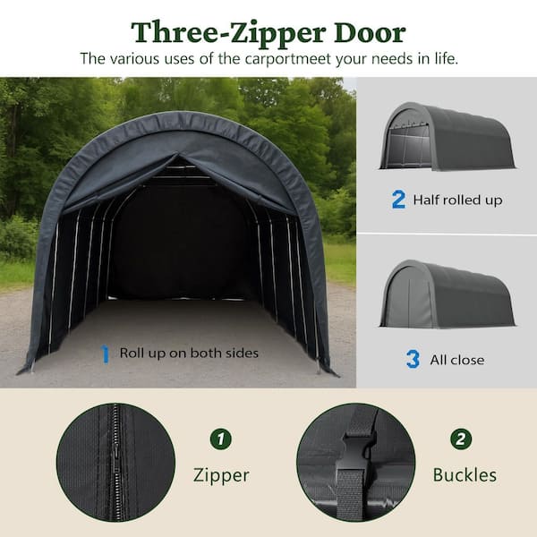 Thanaddo 12 ft. W x 20 ft. D Outdoor Gray Roof Canopy Tent Steel