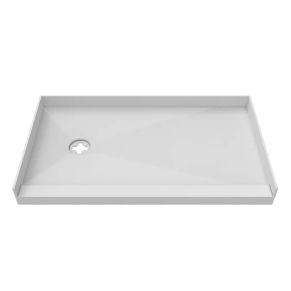 DreamLine TilePrime 32 in. L x 60 in. W Alcove Shower Pan Base with Left Drain in White