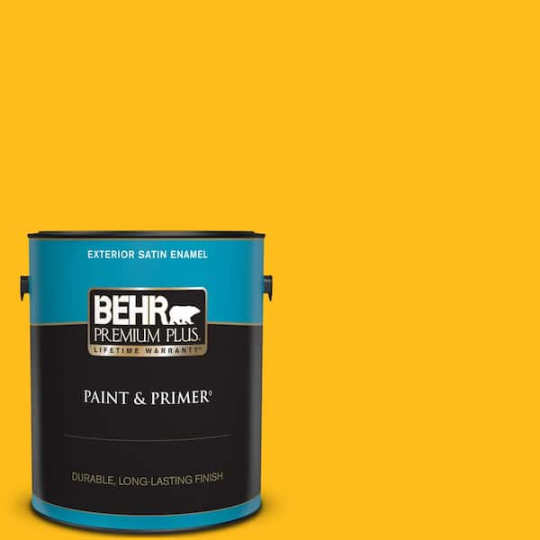 BEHR PREMIUM PLUS 1 gal. #P290-7 Laser Lemon Satin Enamel Exterior Paint & Primer