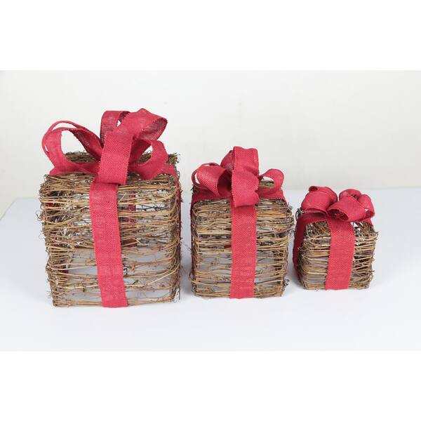 Home Accents Holiday 10 in. Lit Vine Gift Boxes (3-Piece)