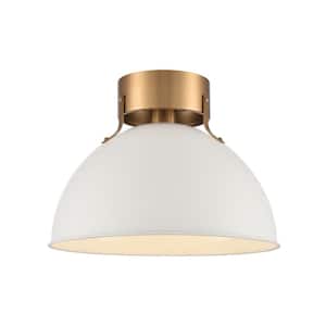 Zenith 12 in. W 1-Light Matte White Semi Flush Mount with Metal Shade