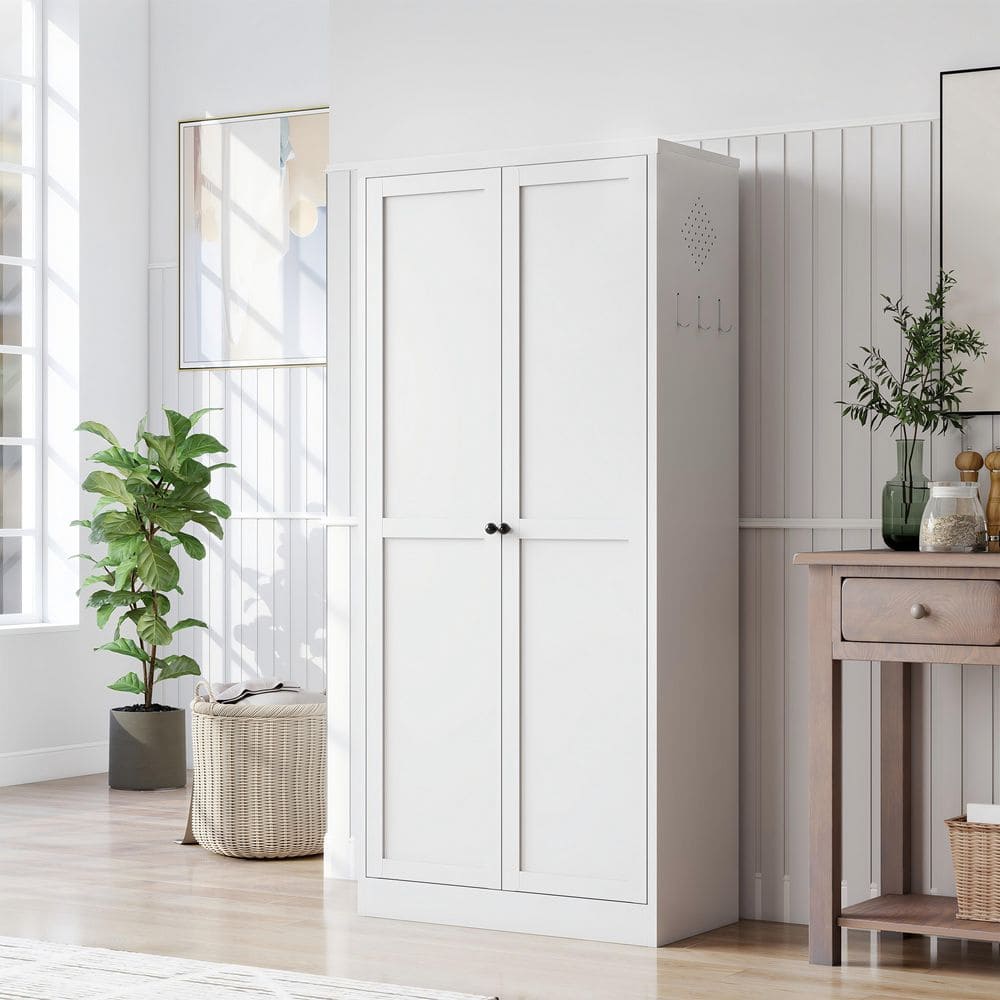 Seafuloy 61 in. White Metal Pantry Cabinet with 4 Adjustable