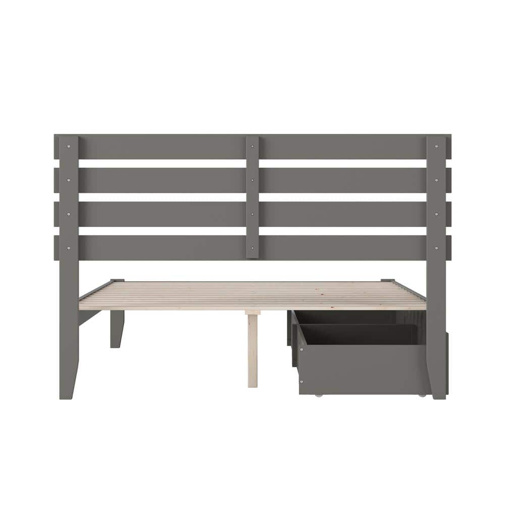 Gray Queen Upholstered Wood Frame Storage Platform Bed with Slats and Drawers