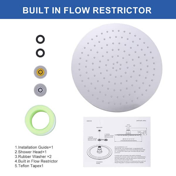 6-Spray Patterns 12 in. with 2 GPM Wall Mount Rain Fixed Shower Head in Polished Chrome 6-Spray Patterns 12 in. with 2 GPM Wall Mount Rain Fixed Shower Head in Polished Chrome