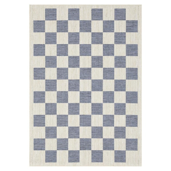 Daisy Blue and Ivory 6 ft. x 9 ft. Indoor/Outdoor Area Rug