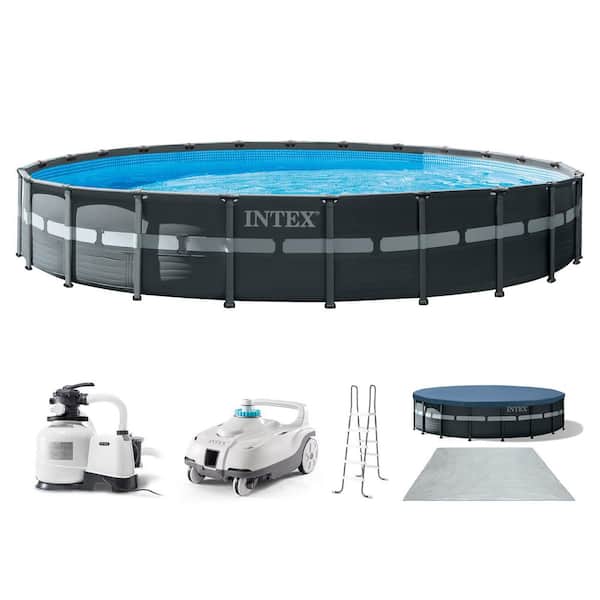 Ultra XTR 24ft x 52in Round Above Ground Swimming Pool Set with Sand Filter Pump and Vacuum Cleaner, 52 in Depth Pool
