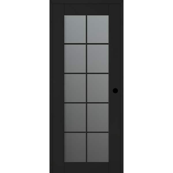 Belldinni Vona 30 in. x 80 in. Left-Hand 10Lite Frosted Glass Black Matte Wood Composite DIY-Friendly Single Prehung Interior Door