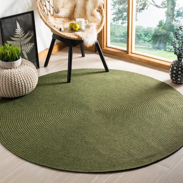 Braided Green 3 ft. x 3 ft. Solid Color Gradient Round Area Rug