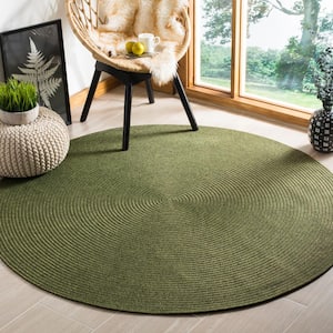 Braided Green 5 ft. x 5 ft. Solid Color Gradient Round Area Rug