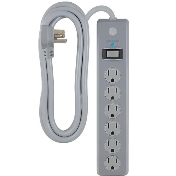 Etokfoks 6-Outlet Power Stirp Surge Protector with Extra Long 10 ft. Cord and 14-Gauge SJT in Gray
