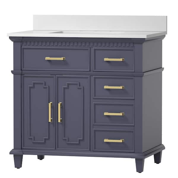 TOOLKISS 36 in. W x 22 in. D x 37.9 in. H Bath Vanity in Blue with White Engineered Quartz Composite Top