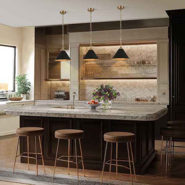 Mid-century Modern 11.8 in. 1-Light Gold and Matte Black Pendant Lamp with Cone Shade, Kitchen Island Pendant Lighting
