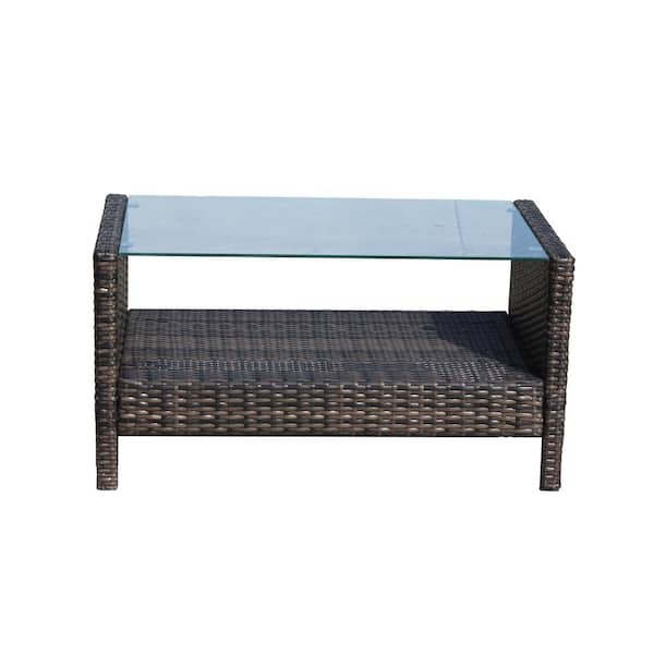 Boosicavelly Rectangular Iron Outdoor Dining Table with Tempered Glass in Brown