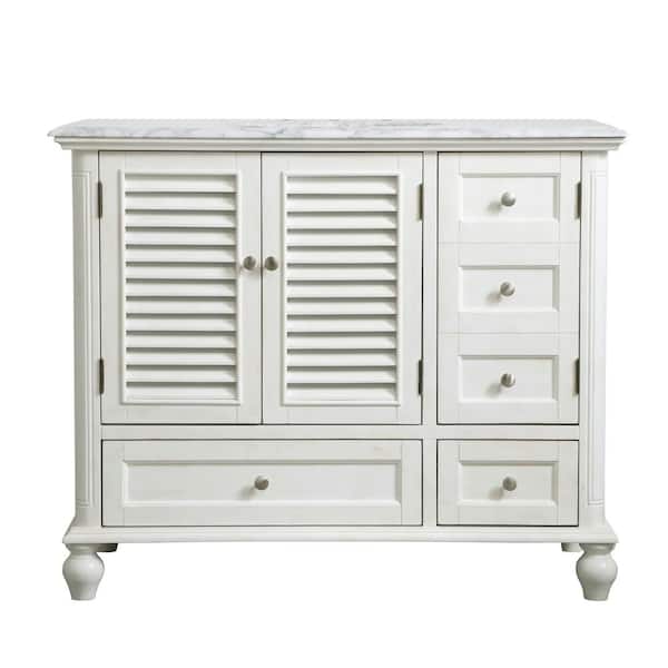Unbranded Timeless Home 42 in. W x 22 in. D x 35 in. H Single Bathroom Vanity in Antique White with White Marble and White Basin