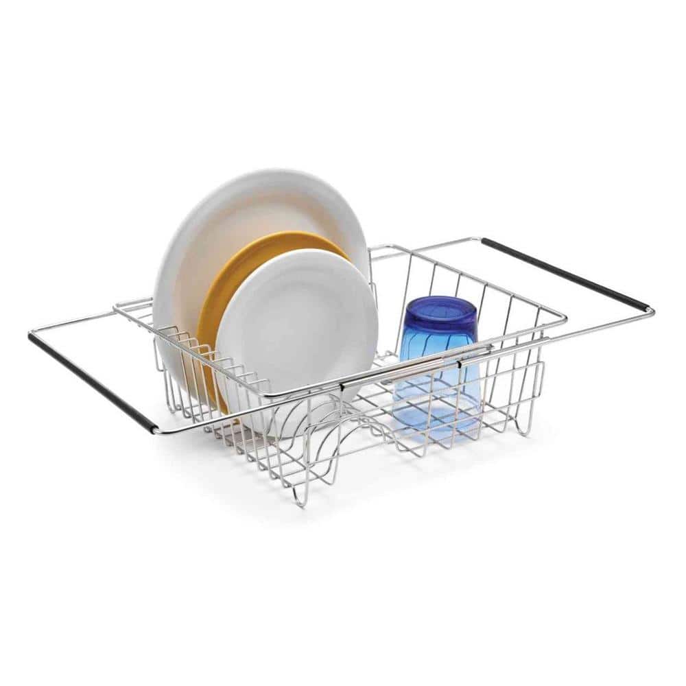 Basicwise Plastic Dish Rack with Drain Board and Utensil Cup 