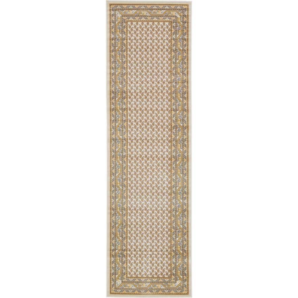Beige and Gold Flat Woven Synthetic Runner Rug