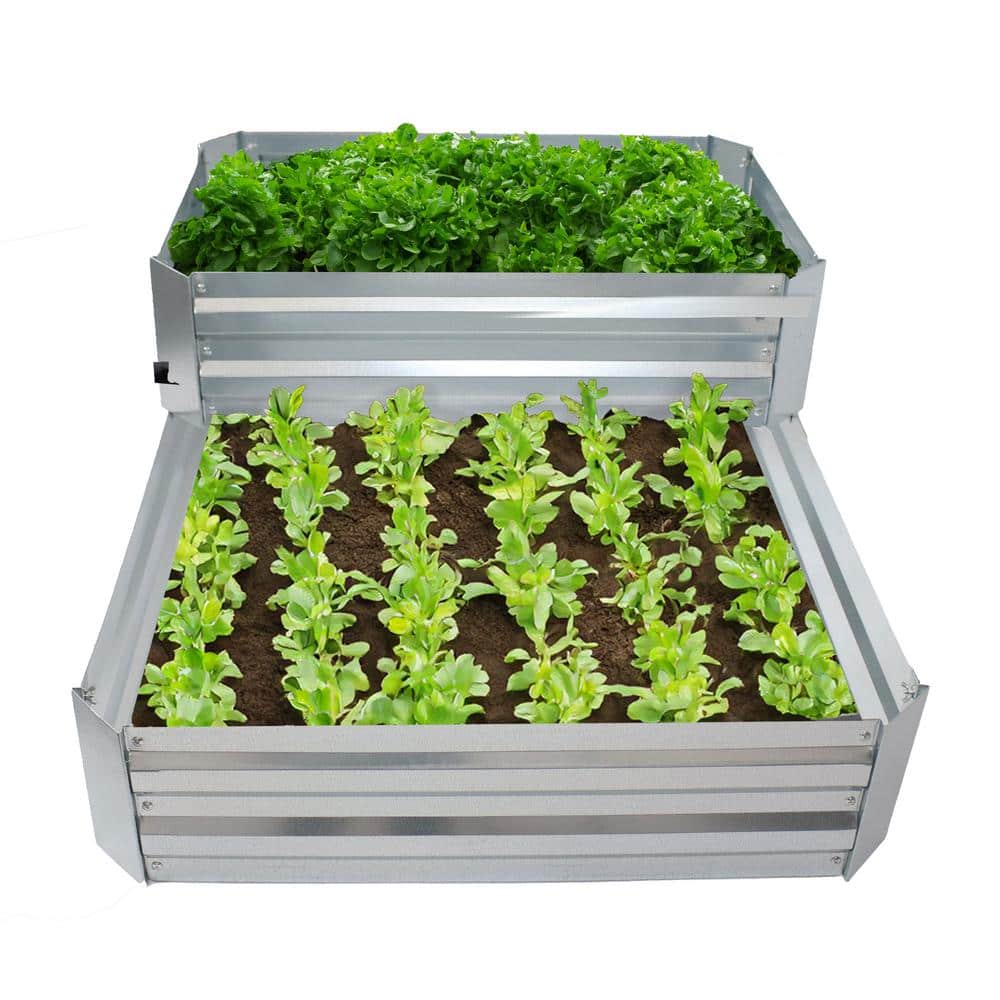 Silver 2-Tier Galvanized Steel Raised Garden Bed
