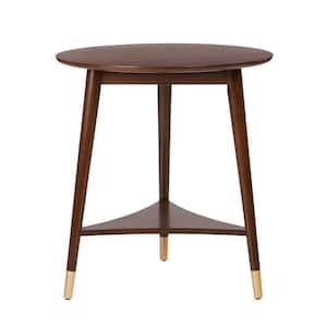 Ramsey Round Sable Brown Wood End Table with Brass Caps (22 in. W x 24 in. H)