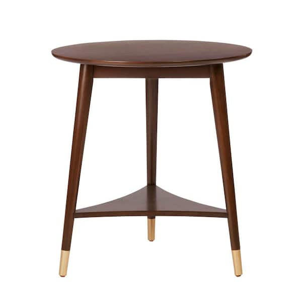 StyleWell Ramsey Round Sable Brown Wood End Table with Brass Caps (22 in. W x 24 in. H)