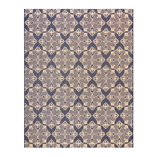 Disney Mickey Mouse Navy/Grain 8 ft. x 10 ft. Medallion Indoor/Outdoor Area Rug
