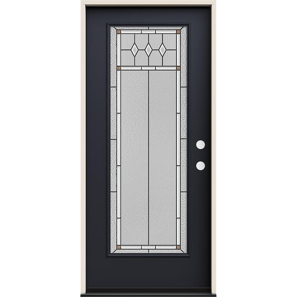 JELD-WEN 36 in. x 80 in. Left-Hand/Inswing Full Lite Mission Prairie Decorative Glass Black Steel Prehung Front Door