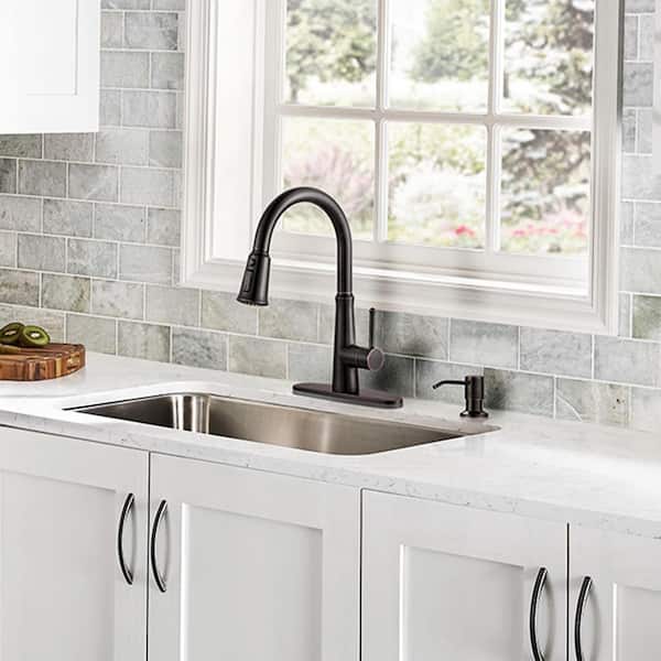 Single Handle Pull Down Sprayer Kitchen Faucet with Soap Dispenser in Oil Rubbed Bronze