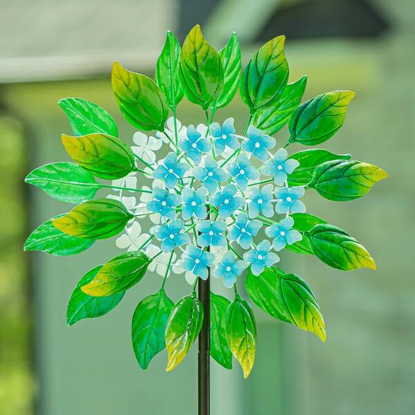 Evergreen 74 in. Hydrangea Metal Wind Spinner WSTCBMMET326 - The