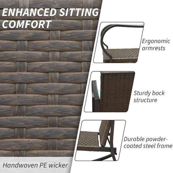 3-Piece Metal Outdoor Bistro Set, Rocking Chair with Blue Cushions