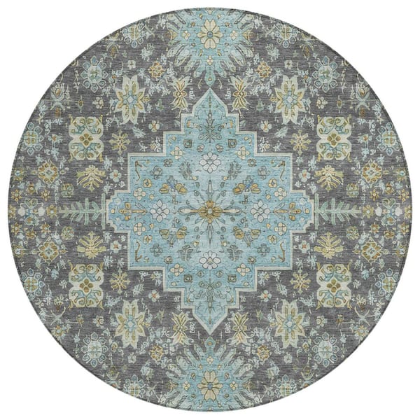 Chantille Machine Washable Indoor/Outdoor Abstract ACN2806 Gray 8 ft. x 8 ft. Round Rug