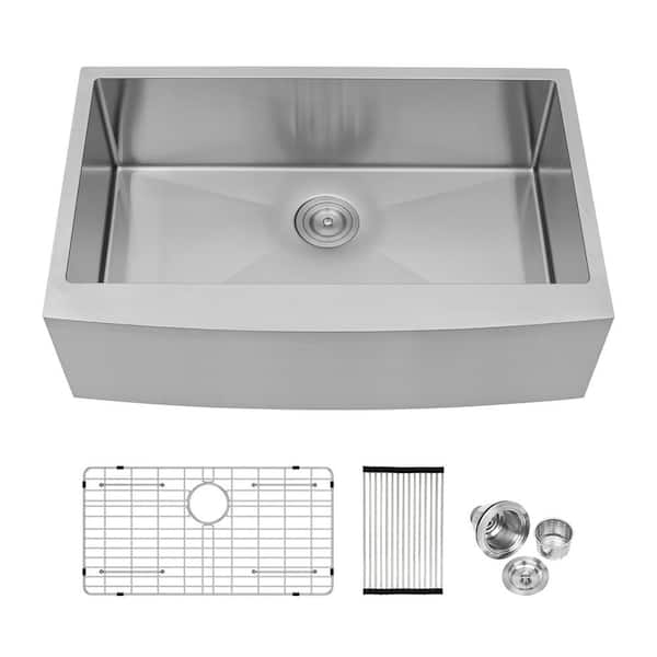LORDEAR Apron Front 30 in. x 21 in. Stainless Steel Single Bowl Farmhouse Kitchen Sink with Sink Grid