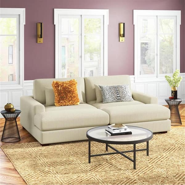 Monland 90 in. Square Arm Polyester Upholstered Rectangle Sofa Deep-Seated Oversized 2-Piece Sectional Couches in. Beige